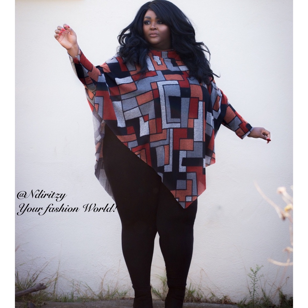 Geometric print jersey poncho